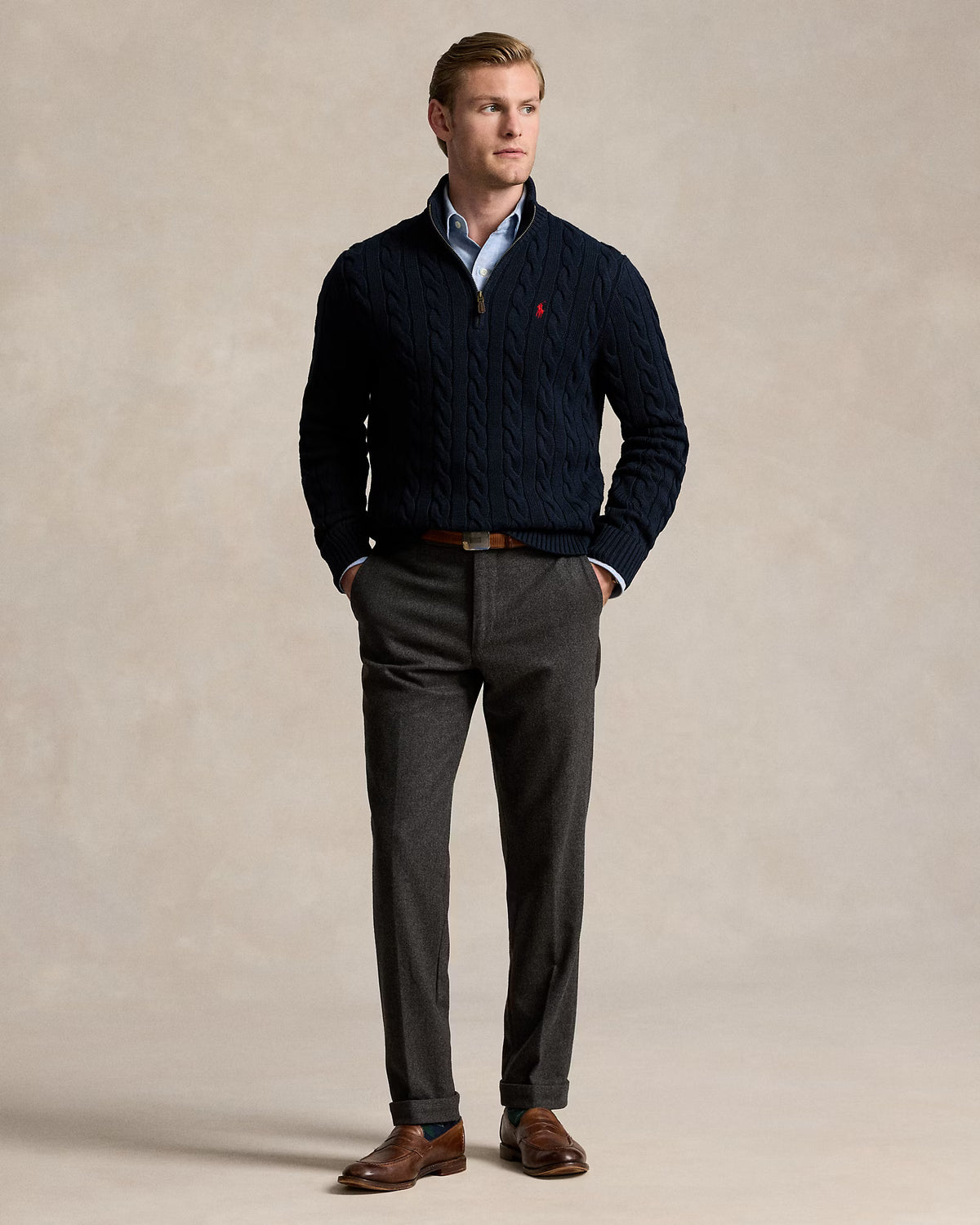 Cable-Knit Quarter-Zip Jumper - Hunter Navy
