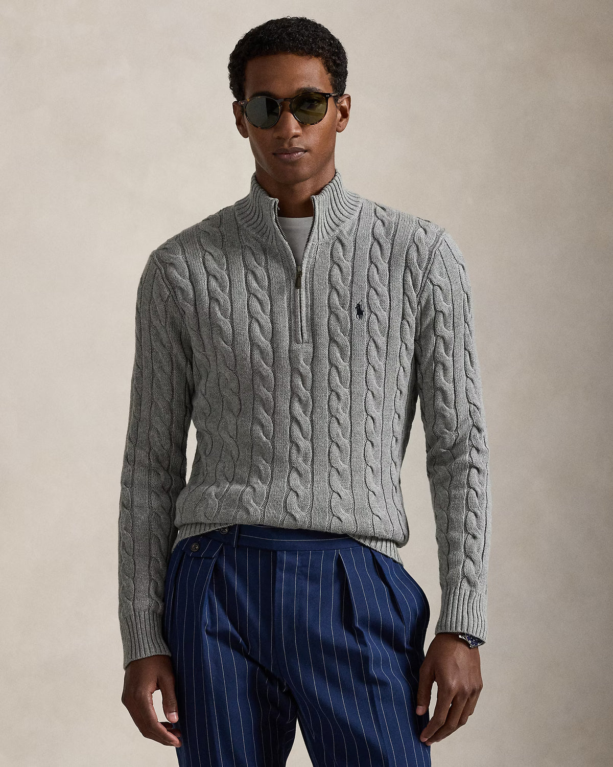 Cable-Knit Quarter-Zip Jumper - Fawn Grey Heather
