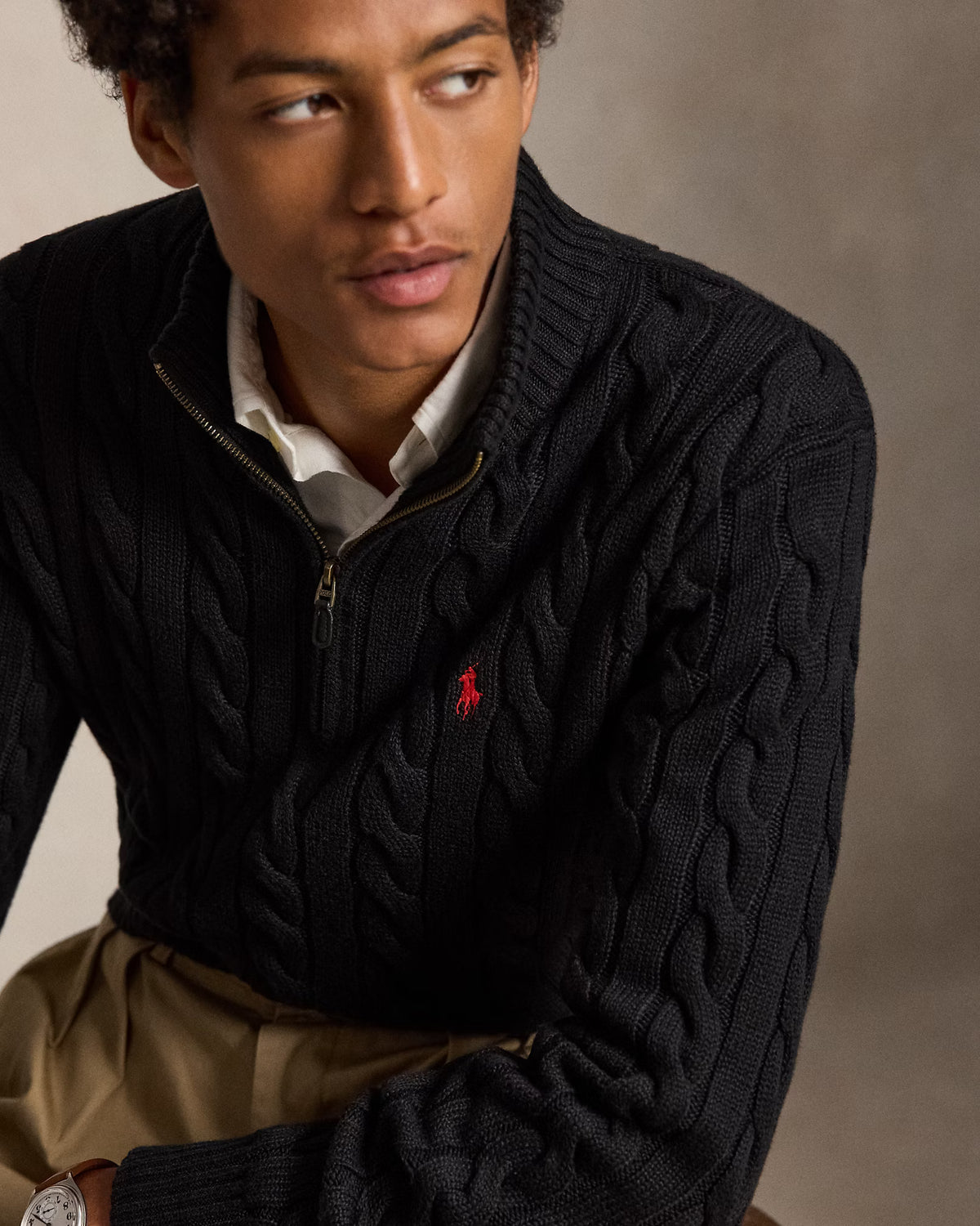 Cable-Knit Quarter-Zip Jumper - Black