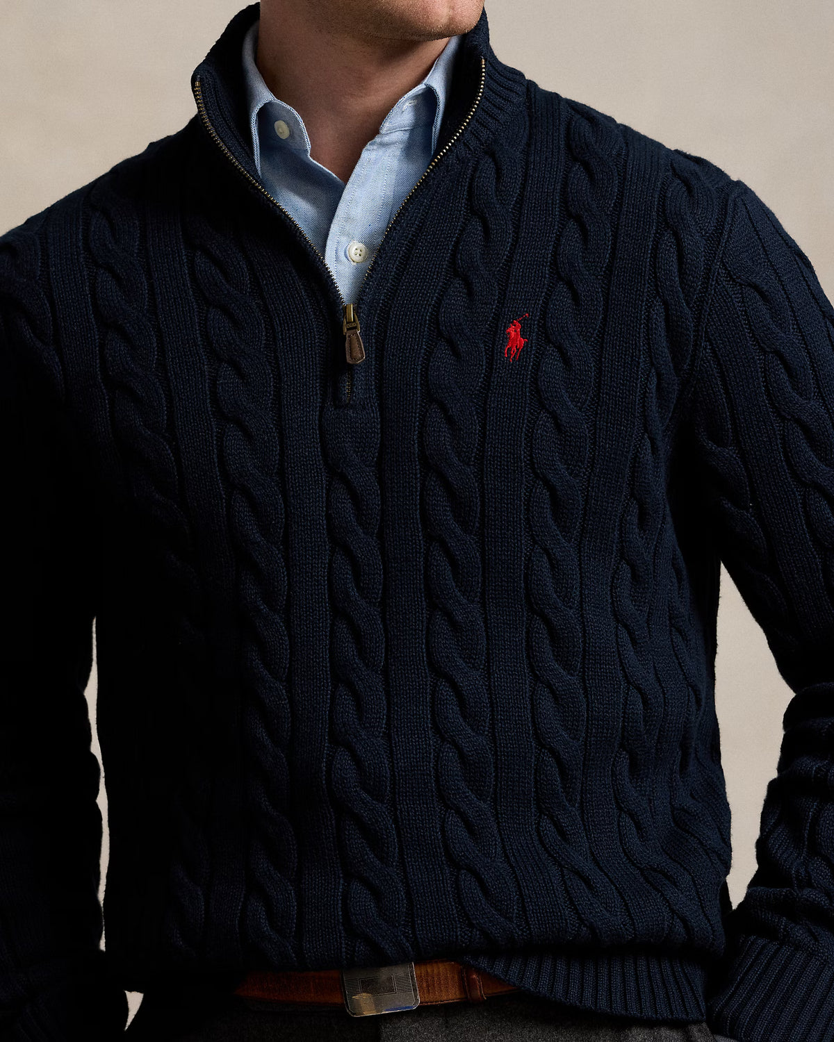 Cable-Knit Quarter-Zip Jumper - Hunter Navy