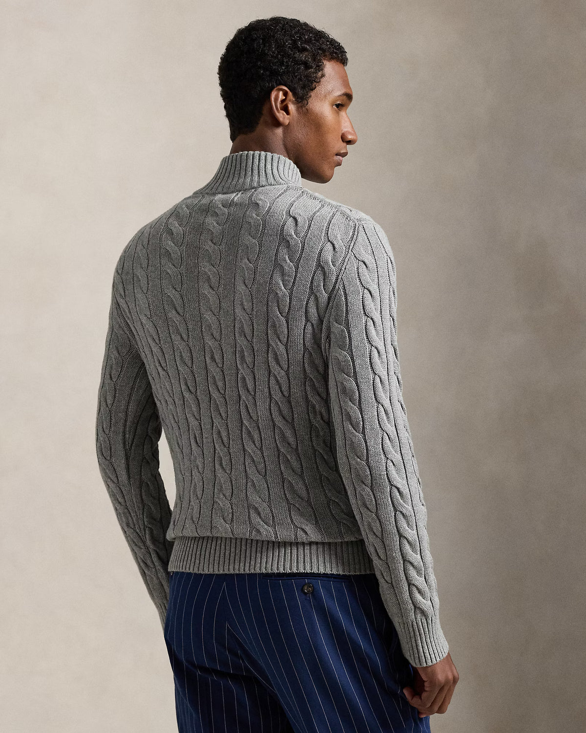Cable-Knit Quarter-Zip Jumper - Fawn Grey Heather