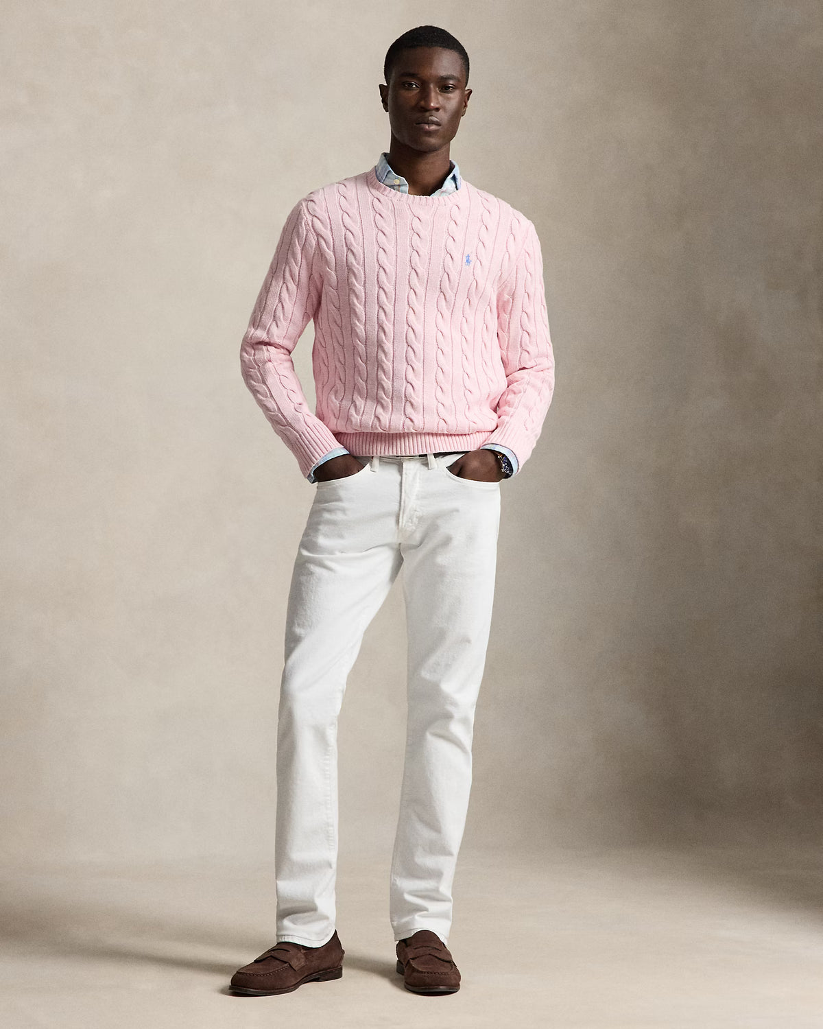 Cable-Knit Cotton Jumper - Variegated Pink