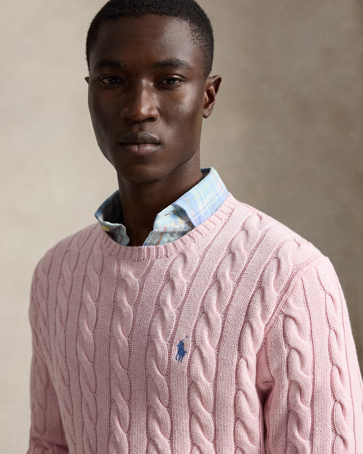 Cable-Knit Cotton Jumper - Variegated Pink