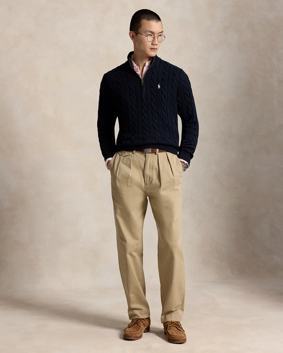 Cable-Knit Quarter-Zip Jumper - Hunter Navy Wh