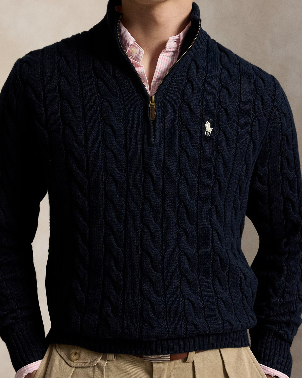 Cable-Knit Quarter-Zip Jumper - Hunter Navy Wh